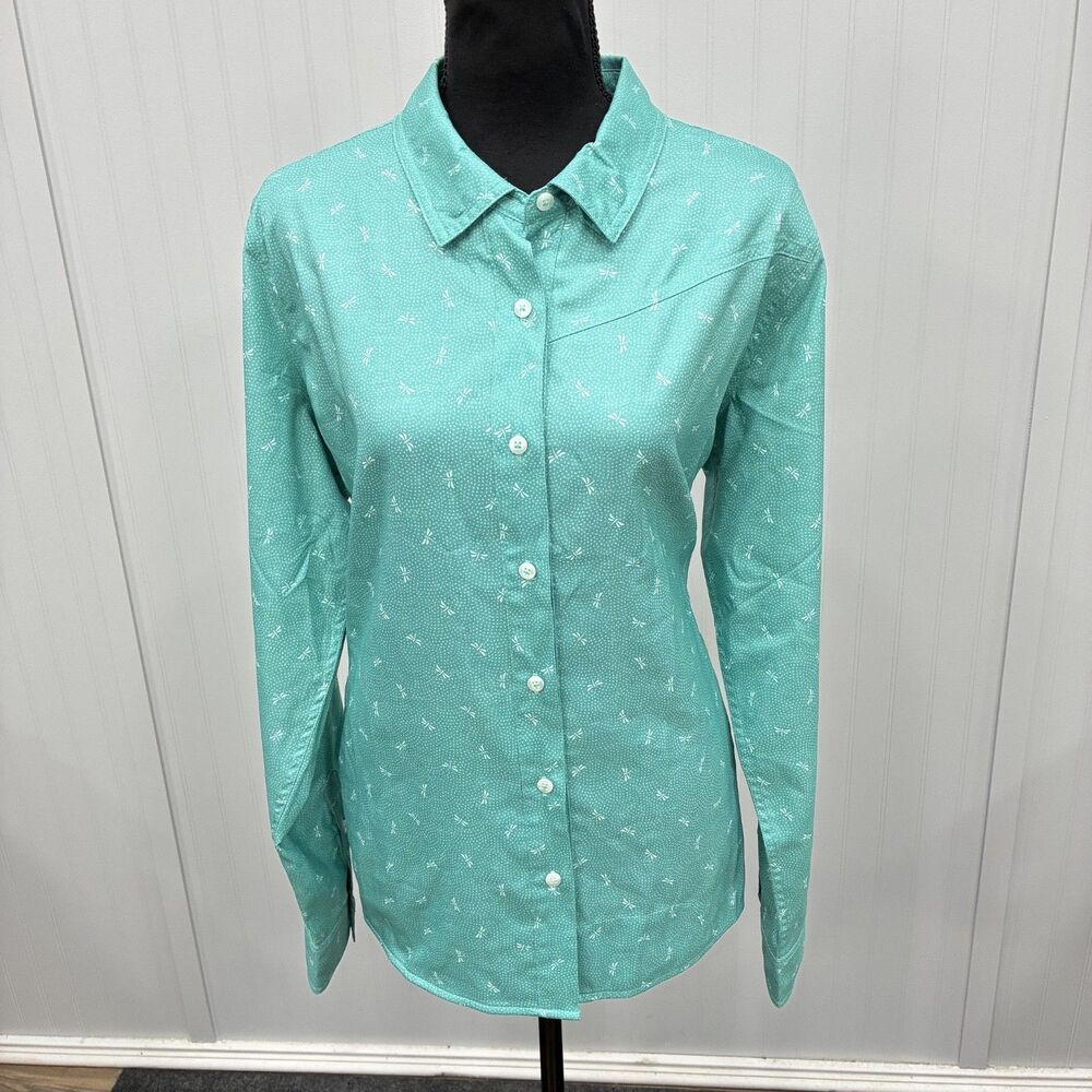 Simms Women's XL Dragonfly Gulf Blue Button-Front Outdoor Isle Shirt NWT